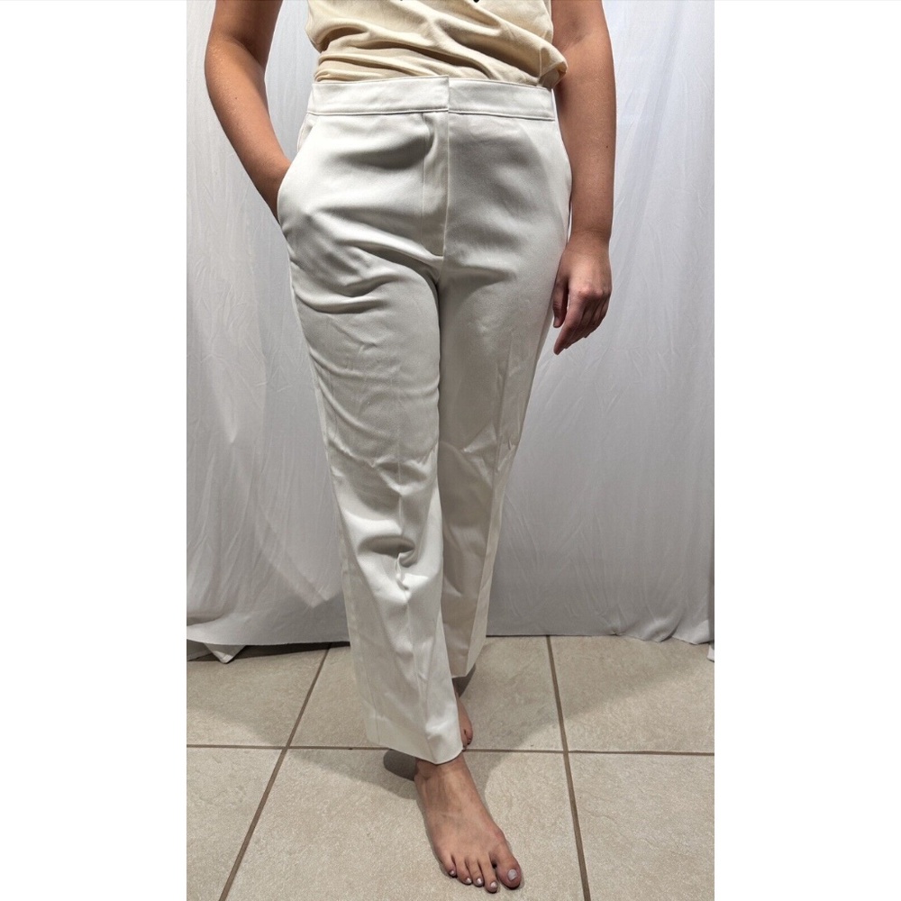 NWT $695 St. John [‎ 6 ] High Waisted Cotton Pants in Ecru White